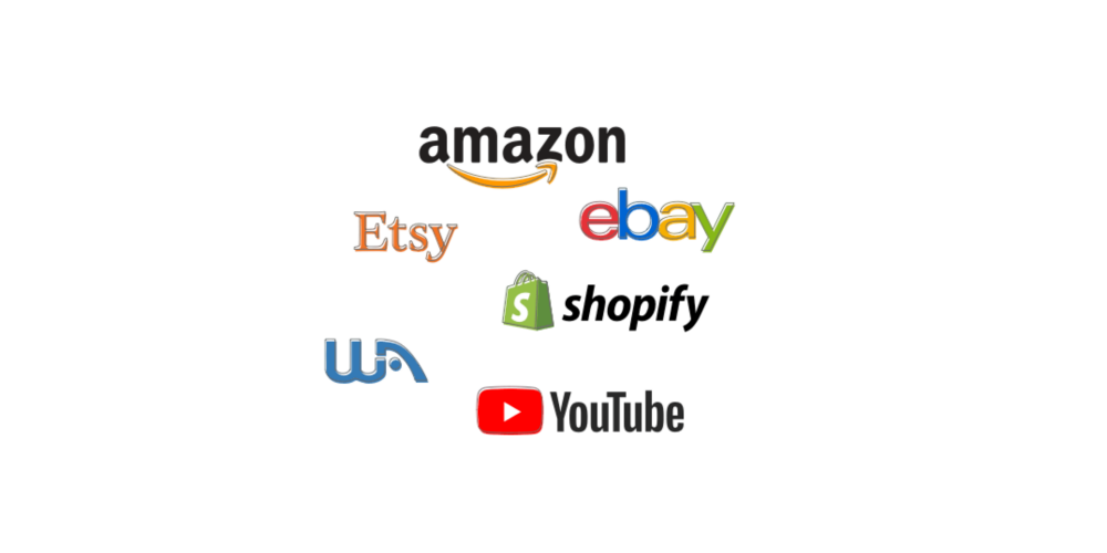 A group of icons of wealthy affiliate, youtube, etsy, amazon, ebay and shopify