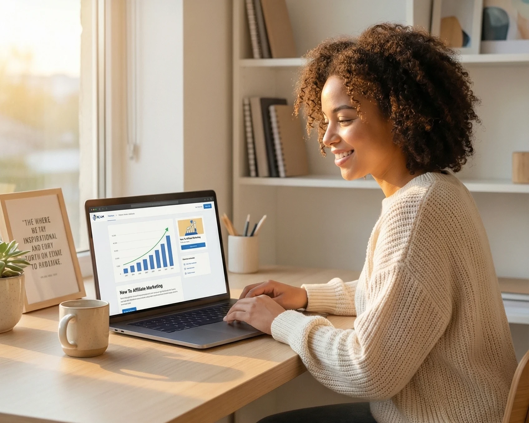 Affiliate marketer working on her affiliate marketing business online.