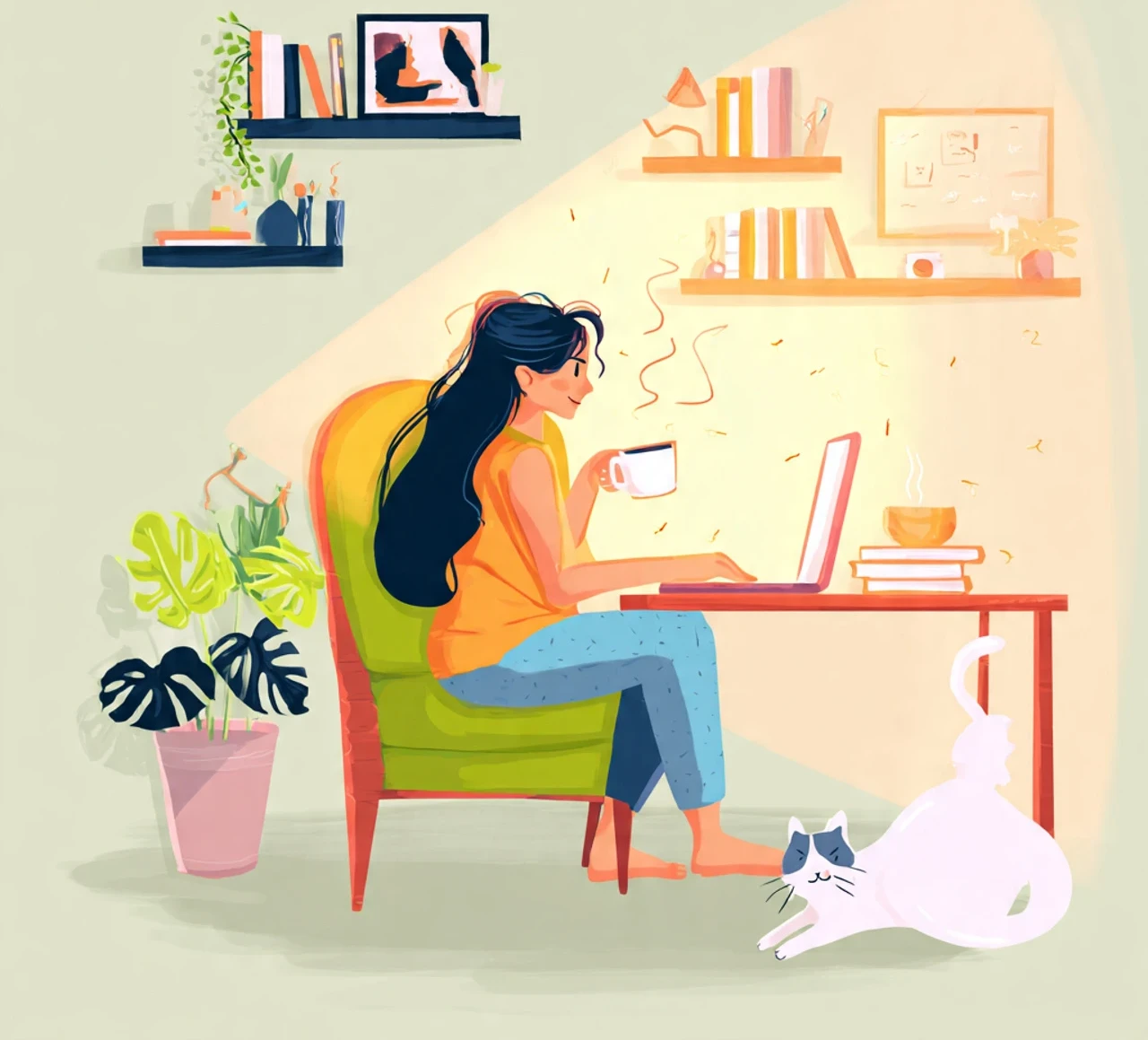 Affiliate marketer working daily on small tasks, gradually building a successful website through consistent effort in a focused workspace