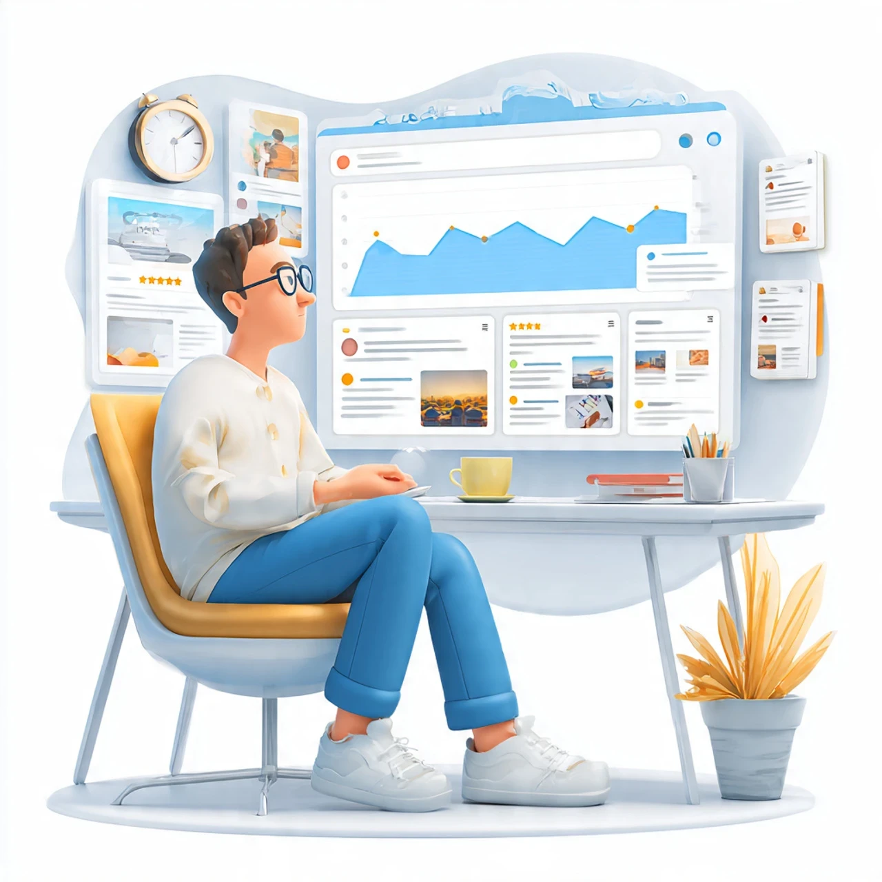 Affiliate marketer building a website combining blog posts and informational articles