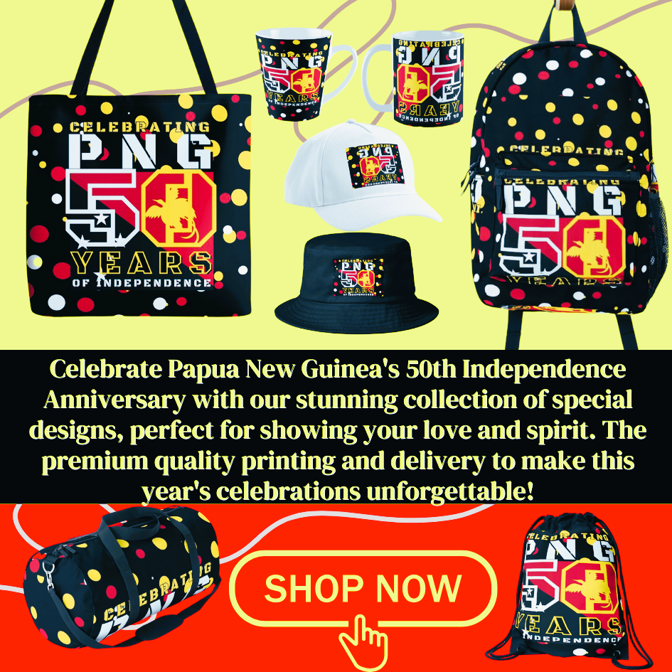 FaithFuel Designs PNG's 50th Anniversary accessory showcasing Papua New Guinea cultural symbols.