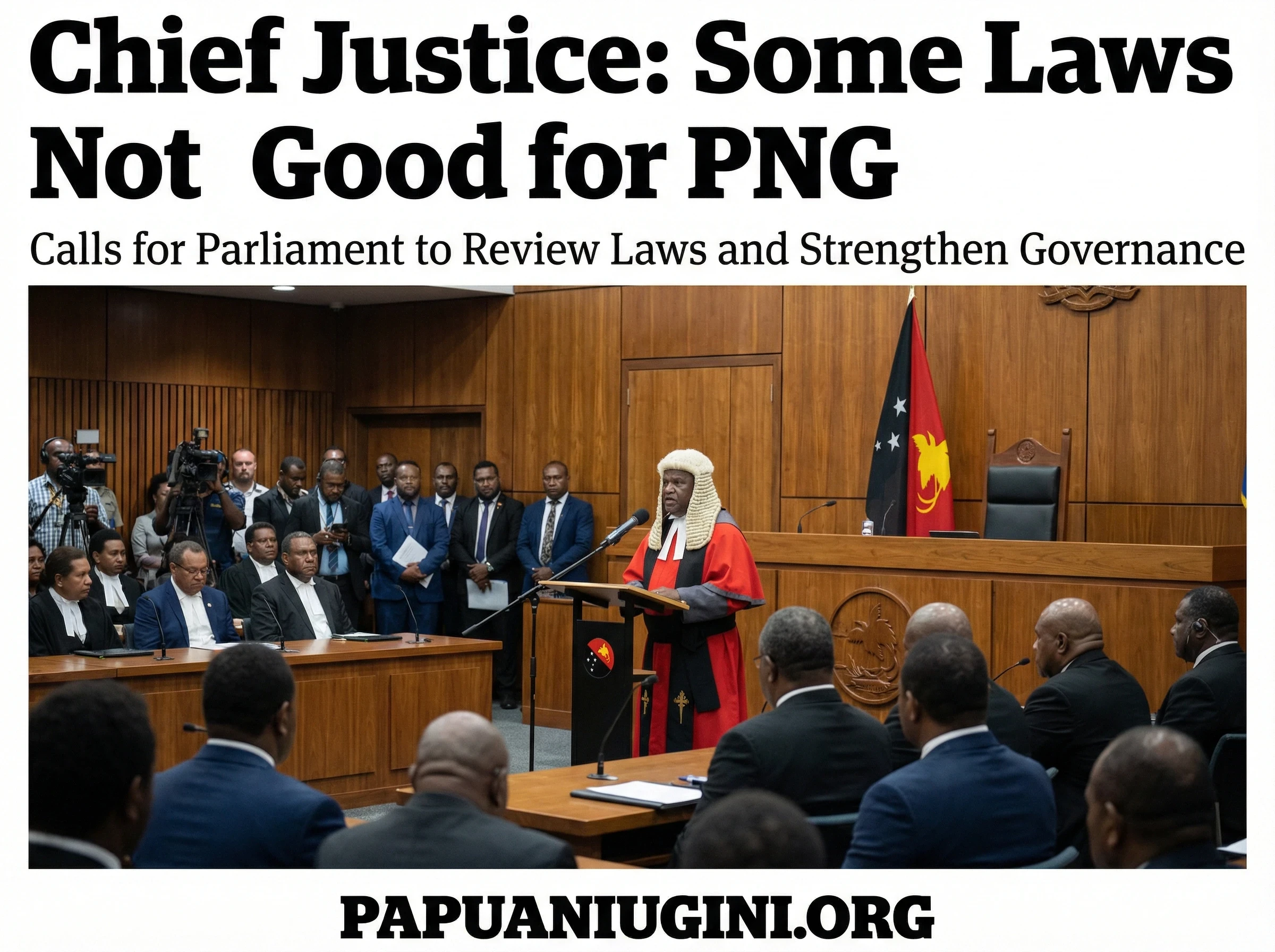 Papua New Guinea Chief Justice speaking at a public forum highlighting the need for stronger and fairer national laws.