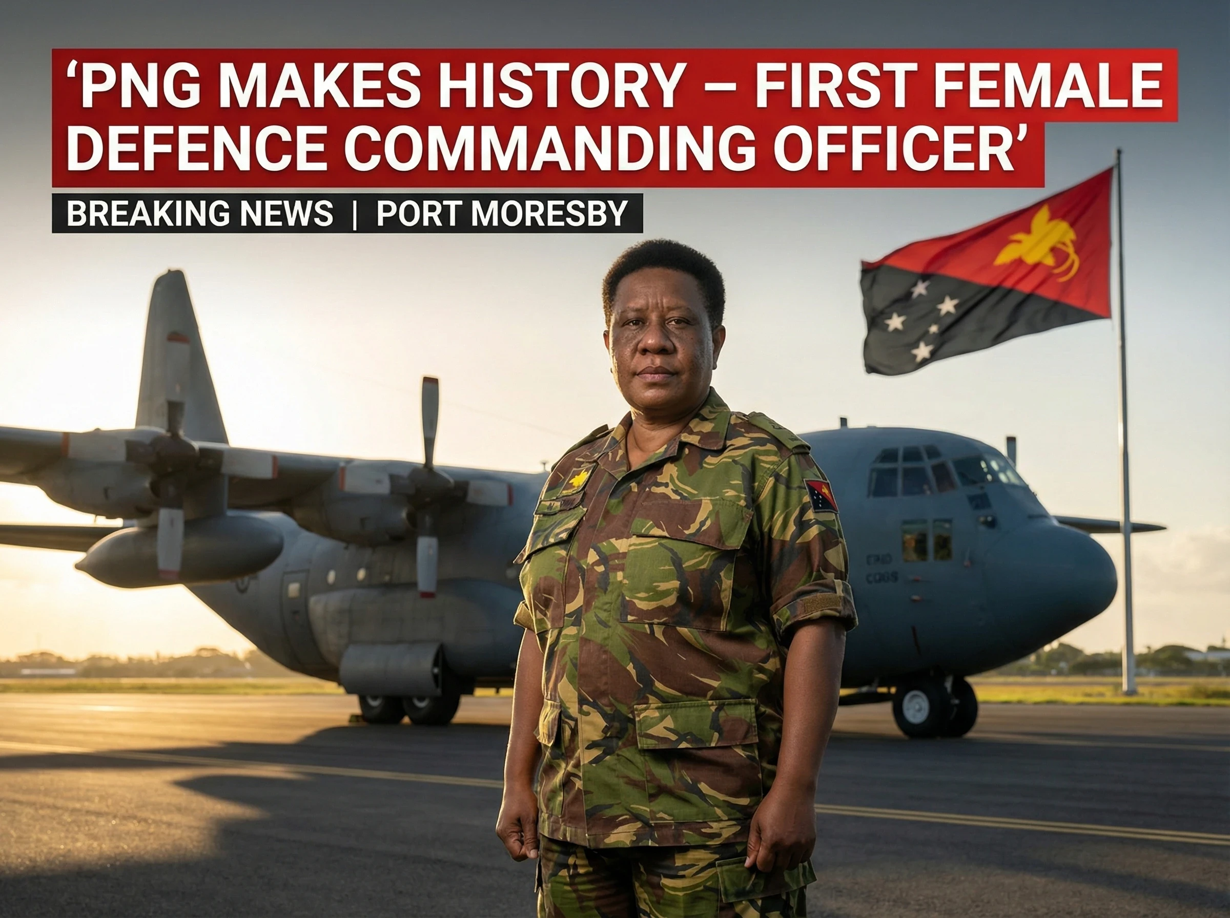 Lieutenant Colonel Nancy Wii after promotion as the first female Commanding Officer of the PNG Defence Force Air Transport Wing.