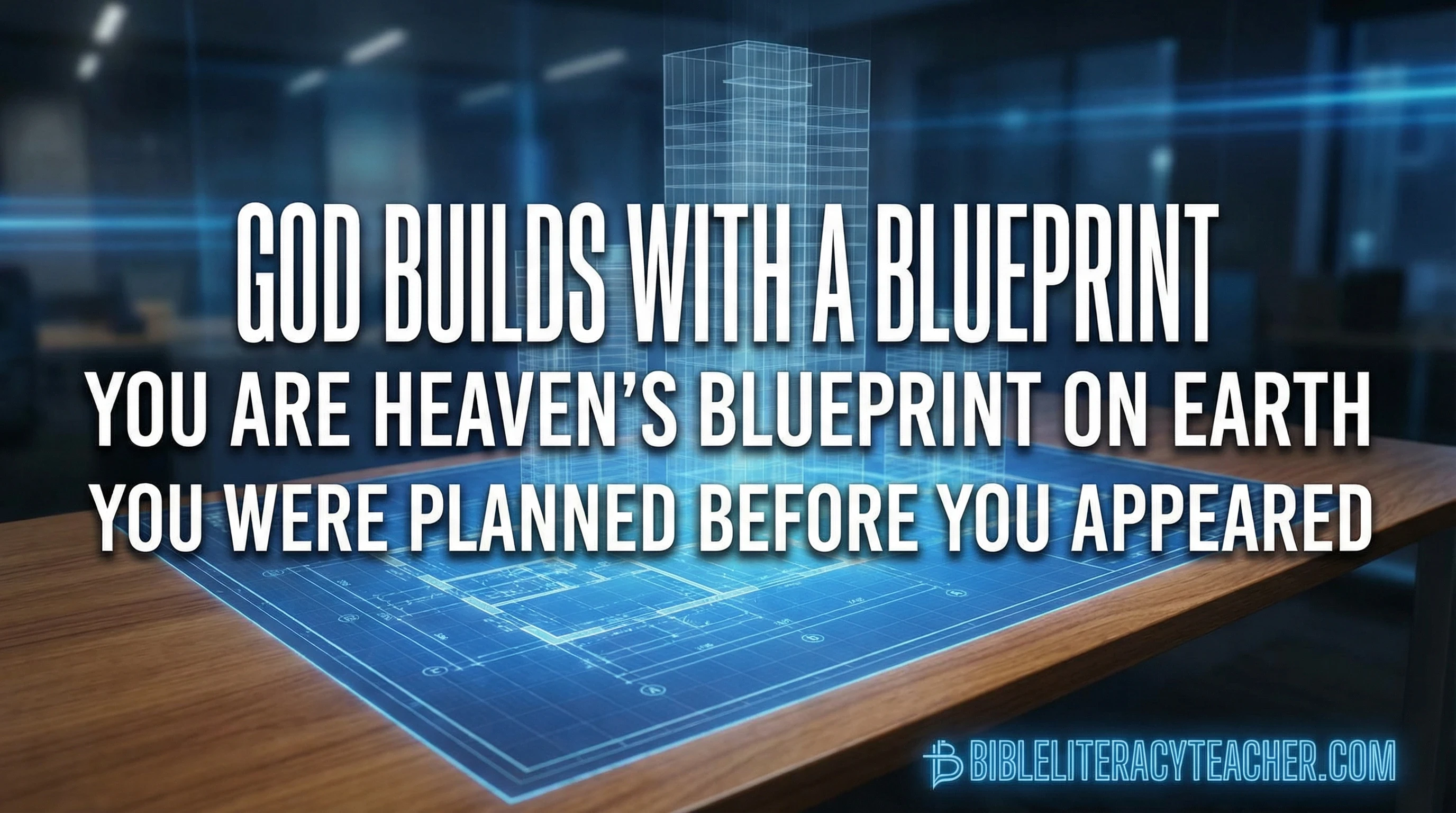 Architect blueprint image with text saying you are heaven’s blueprint on earth.
