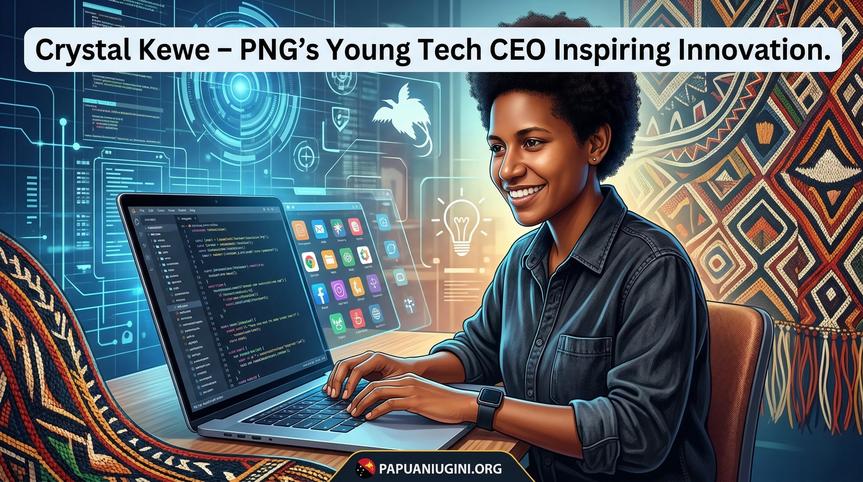 Crystal Kewe, young tech entrepreneur from Papua New Guinea and co-founder of Crysan Technology, speaking about innovation and digital empowerment.