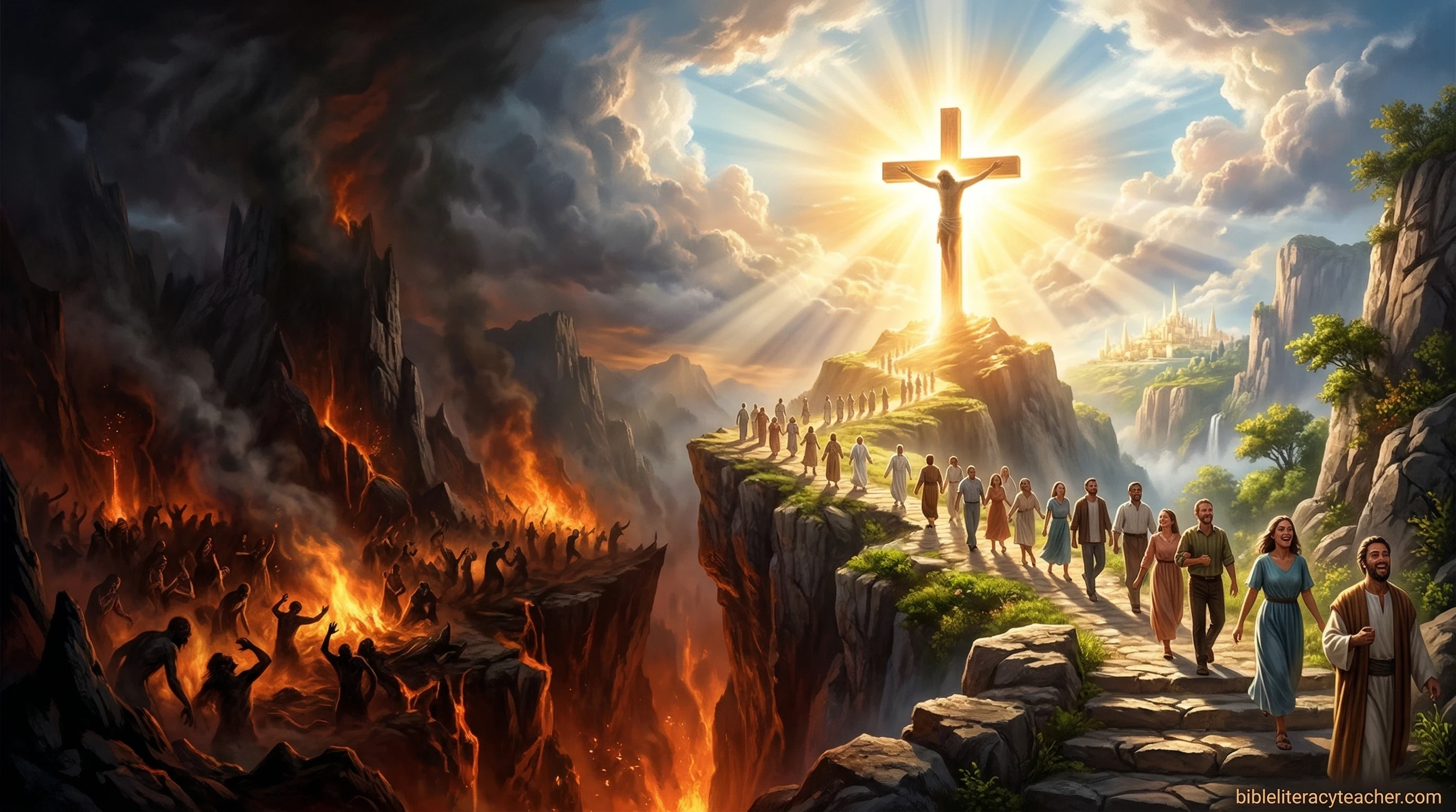 contrast between hell and salvation through the cross of Jesus Christ
