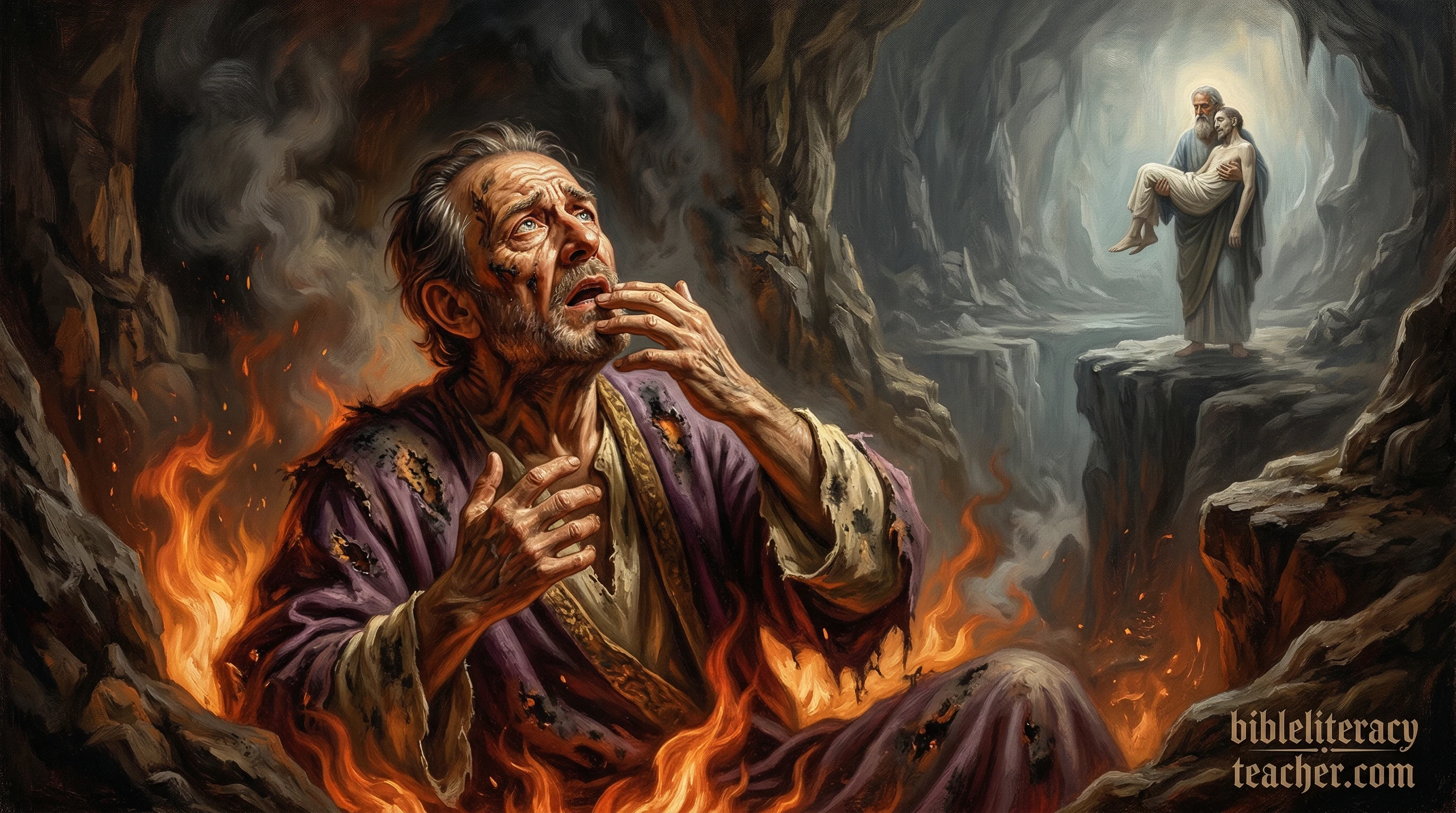 biblical illustration of the rich man in torment from Luke 16