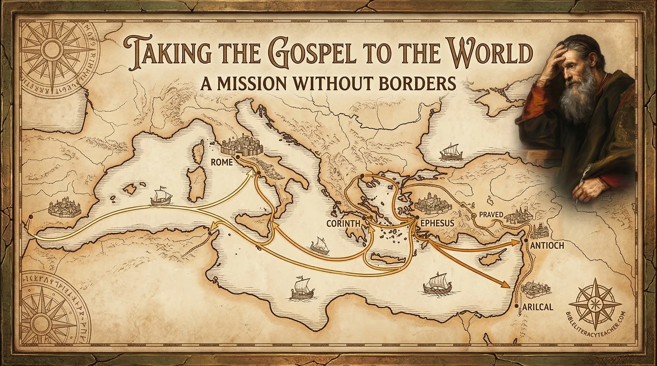 Map of Apostle Paul missionary journeys showing spread of Christianity across Roman Empire