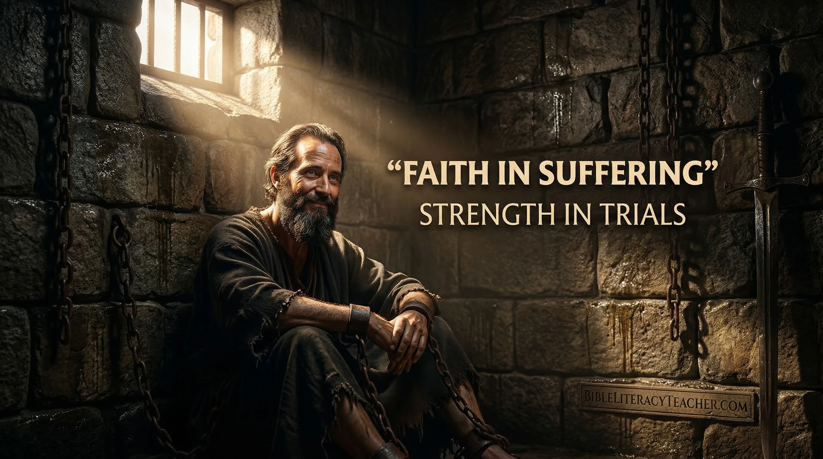 Apostle Paul in prison with light symbolizing hope and faith during suffering