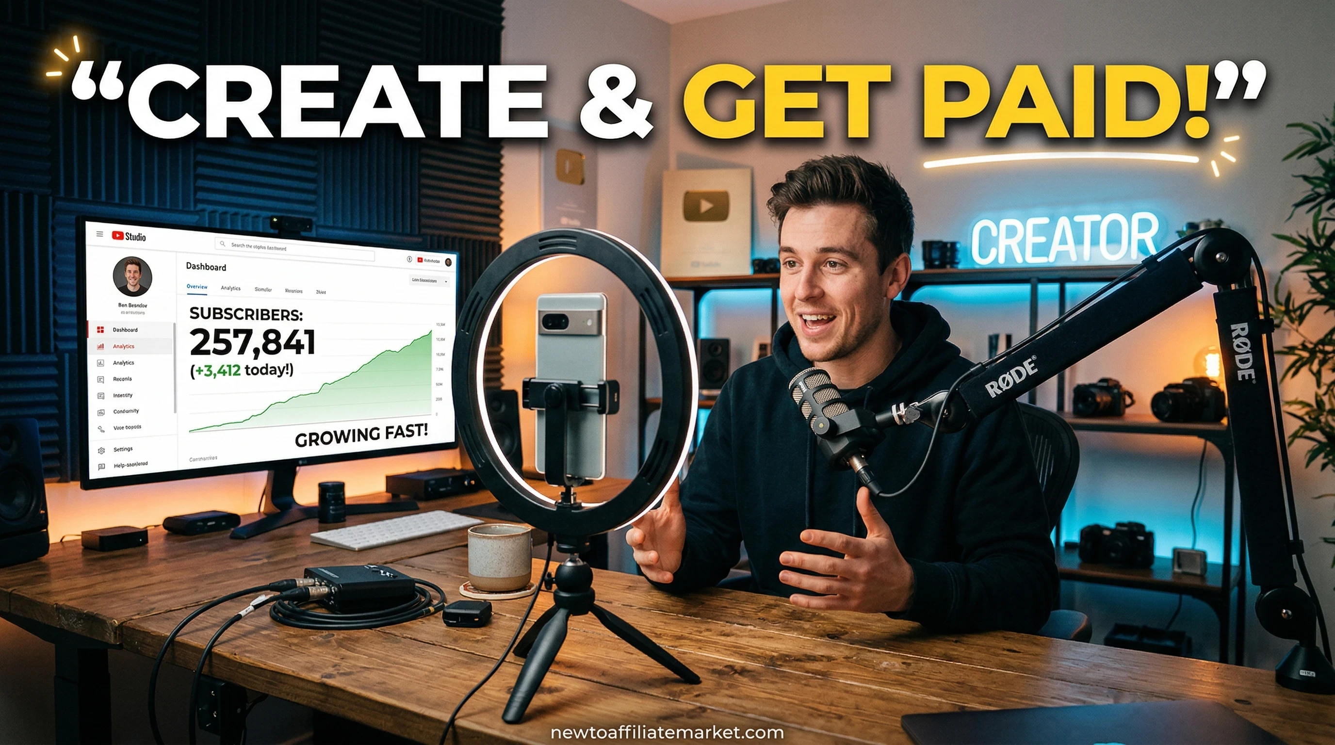 YouTuber recording content at home studio