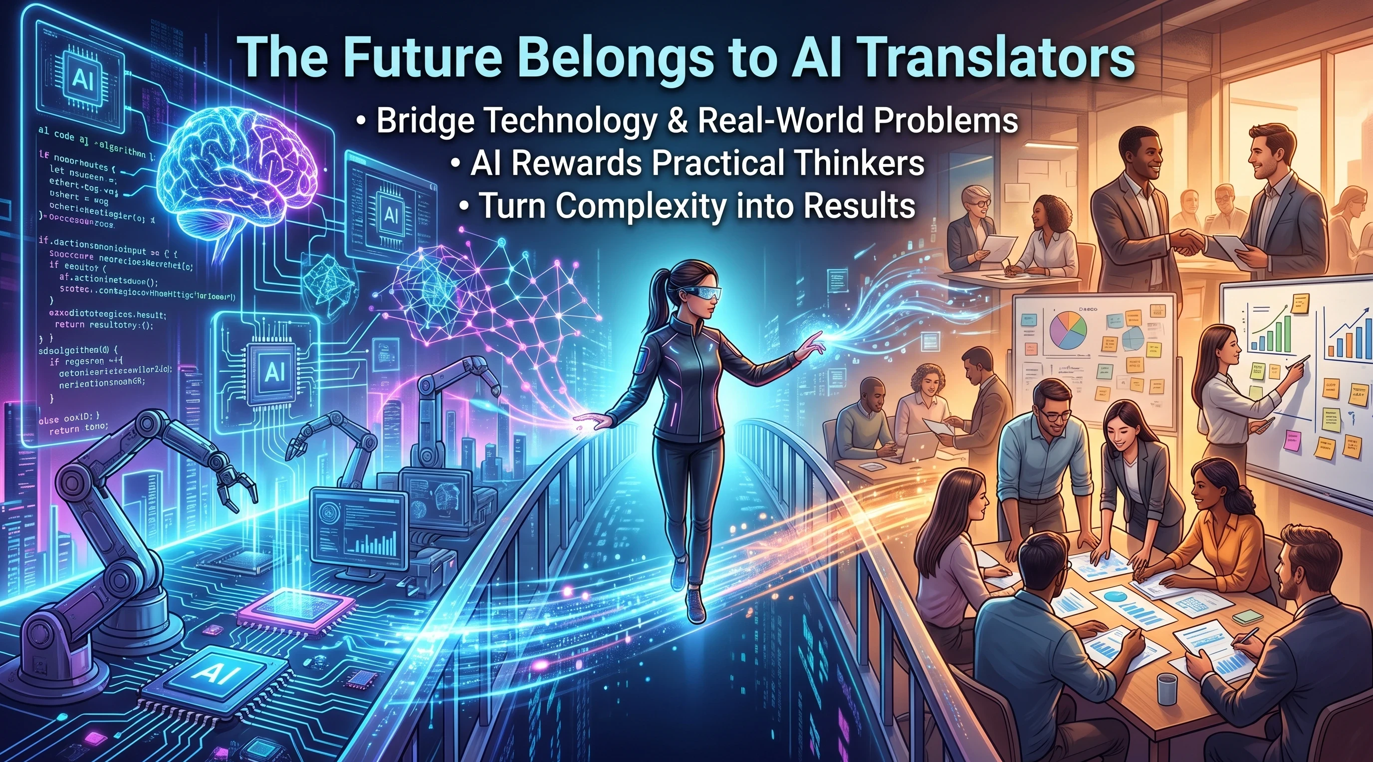 A professional using AI tools on a laptop with futuristic interface elements, representing new job opportunities created by artificial intelligence.