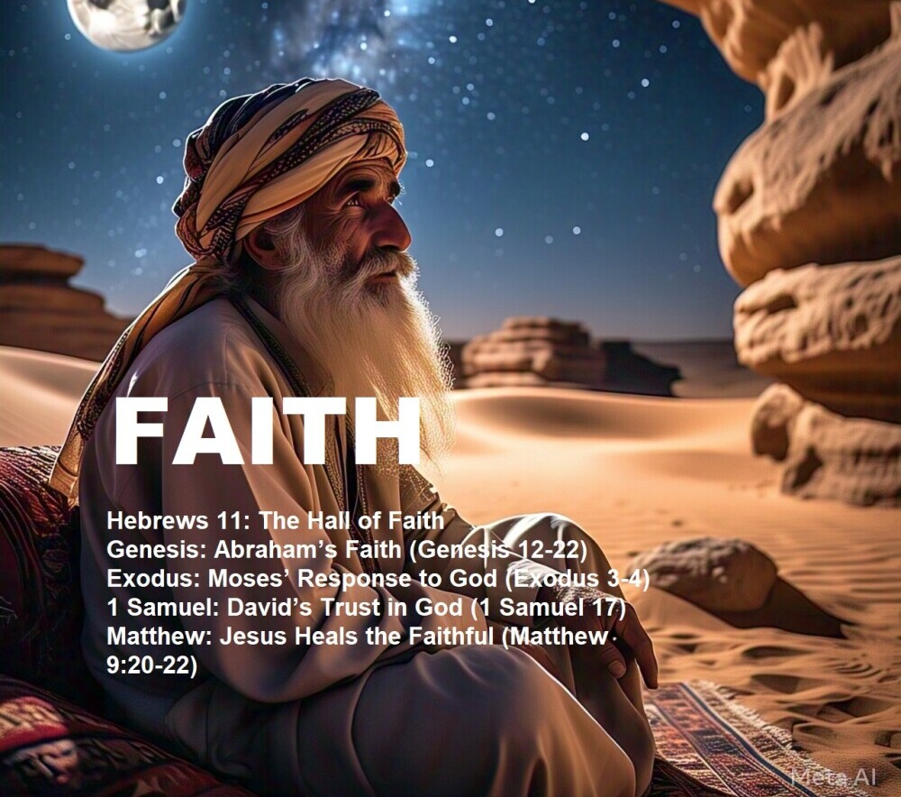 Abraham the father of faith. Abraham looking up at the stars with Sarah beside him in a desert night