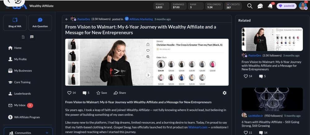 Screenshot from success story of earning with wealthy affiliate in wealthy affiliate