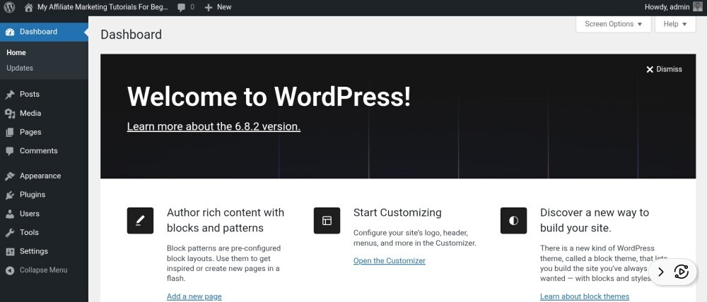 Screenshot of generate press wordpress theme on the new wordpress website dashboard.
