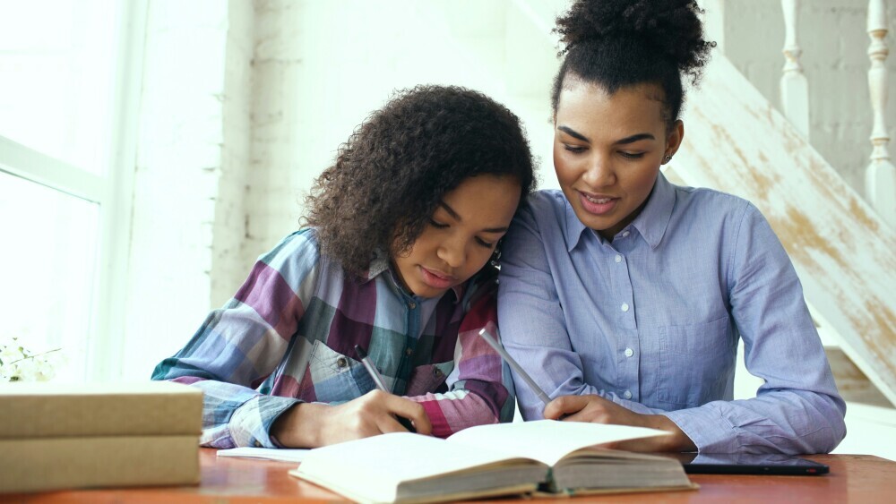 Teacher supporting students in their study.