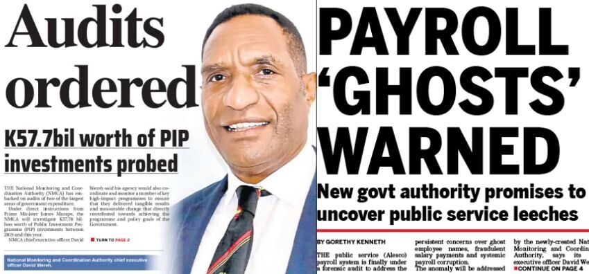 Screenshot of news of government promising to uncover misuse and mismanagement of funds in public service sector in Papua New Guinea
