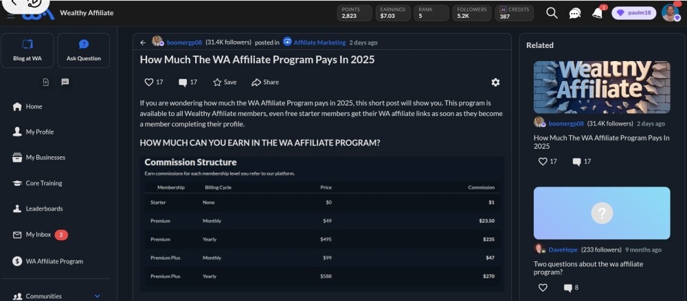 Screenshot of beginners success story with wealthy affiliate
