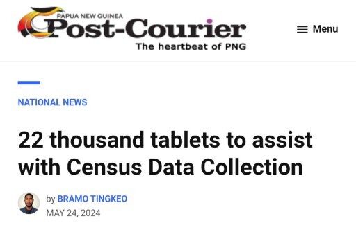 Screen short of the the news on the 22 thousands tablets to assist with census data collection
