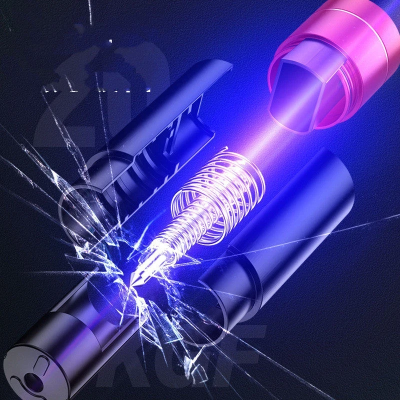 2-in-1 car emergency hammer placed inside car door pocket for quick access