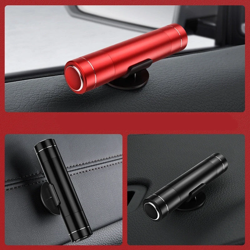 2-in-1 car emergency hammer placed inside car door pocket for quick access
