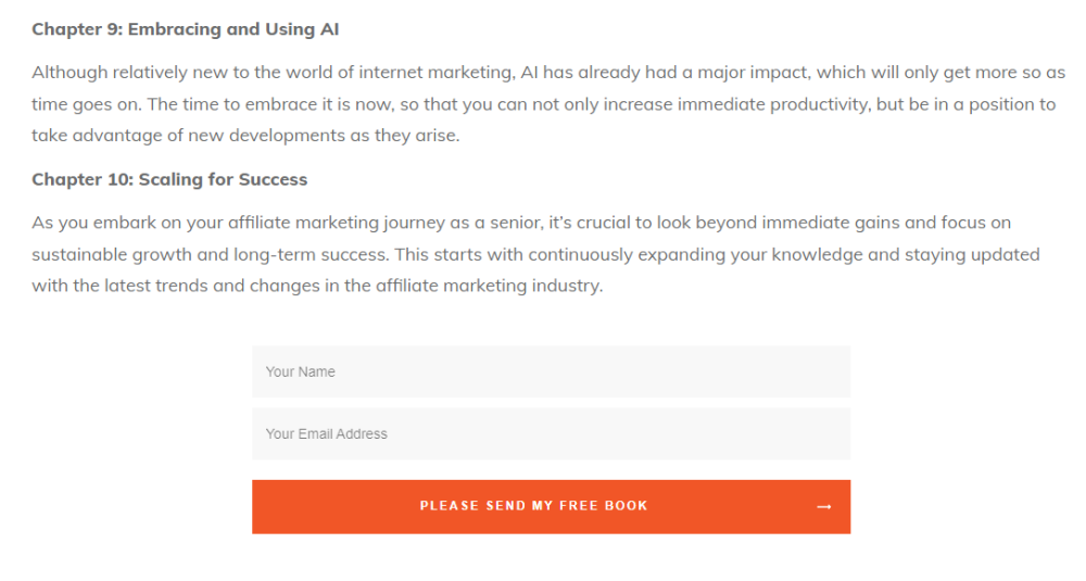 Affiliate Marketing for Seniors Landing Page Bottom Section