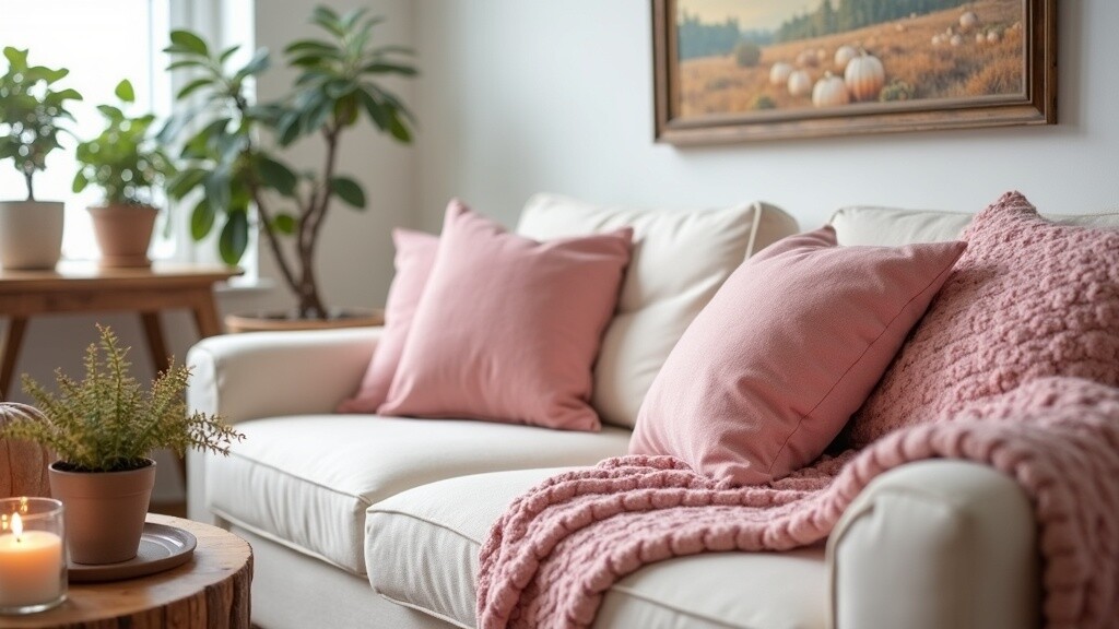 blush cushions with gold or tan accents