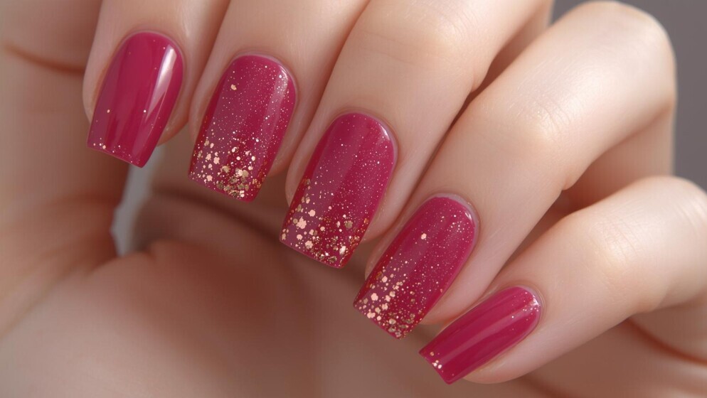 magenta or glittery rose nail mani