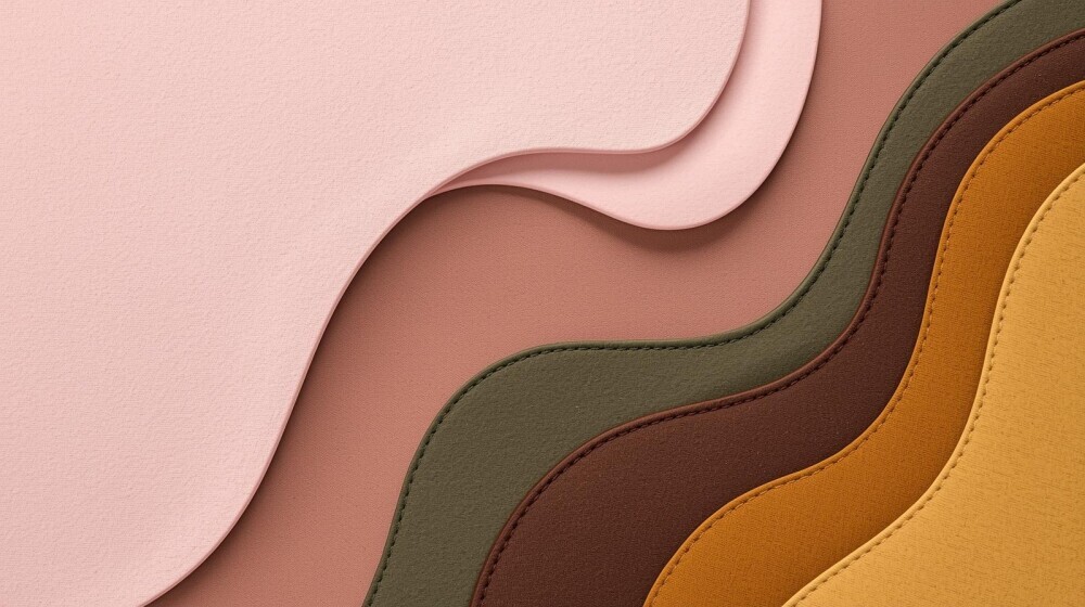 Pink with warm fall colors like tan, chocolate, deep green, and mustard