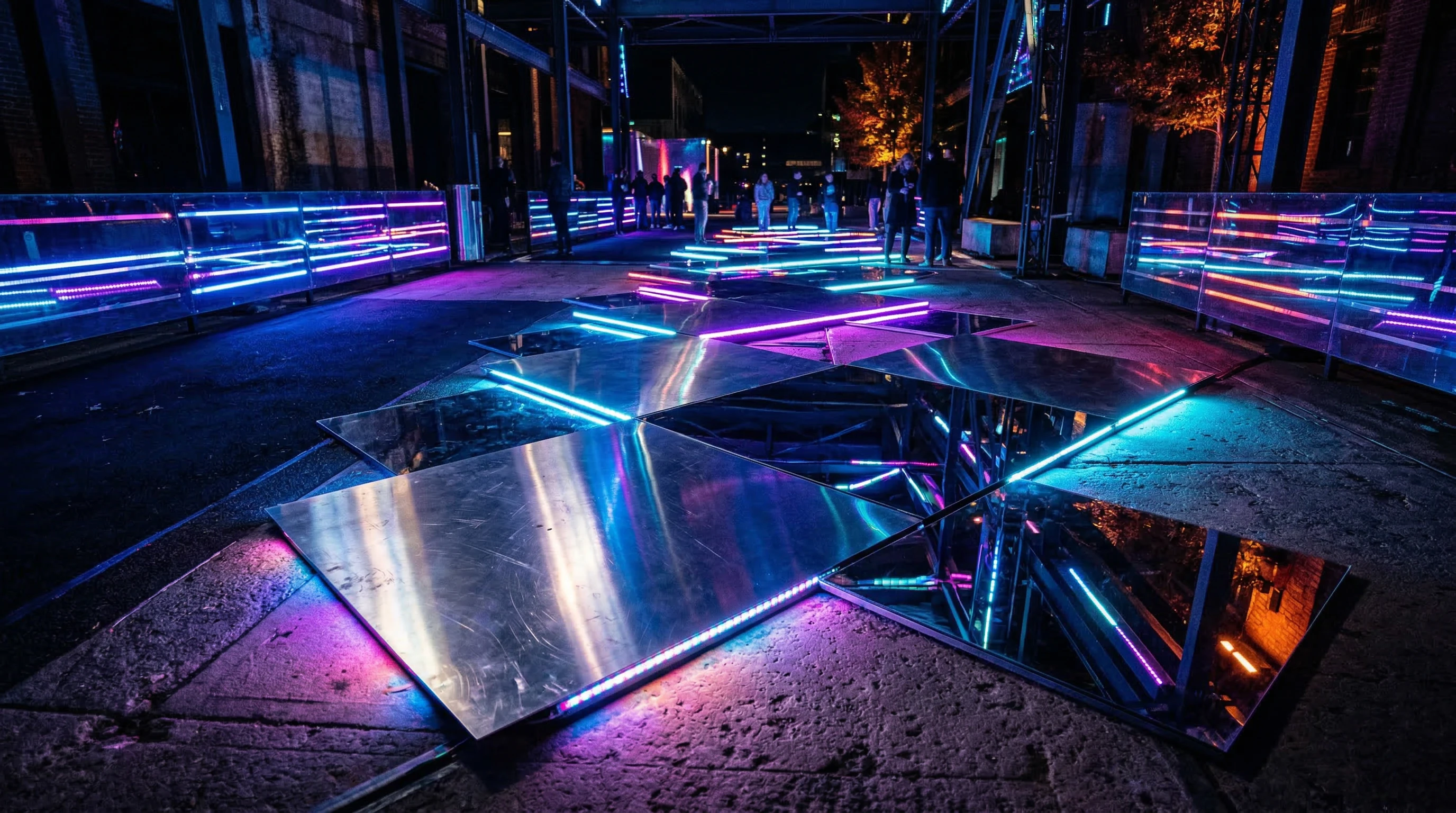 Reflective metallic surface as a backdrop for creative foot content