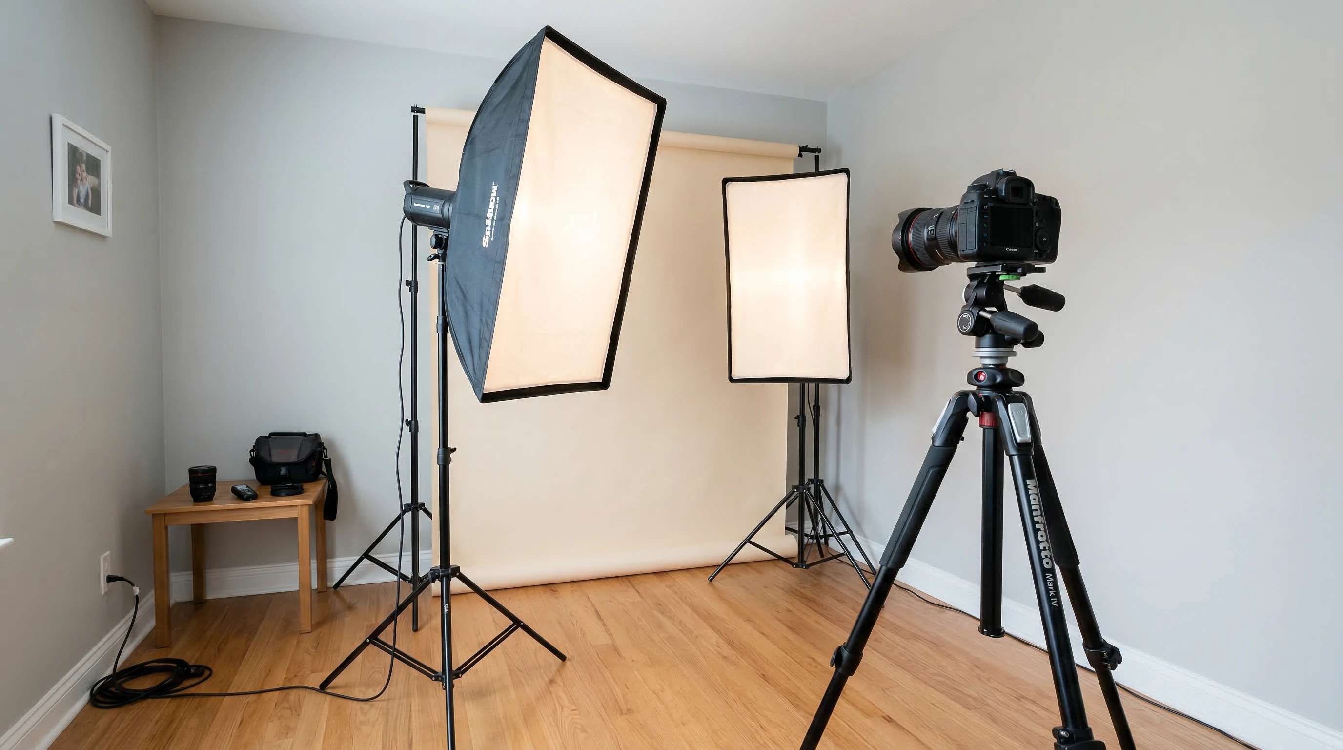 Ring light set up on desk for video creation