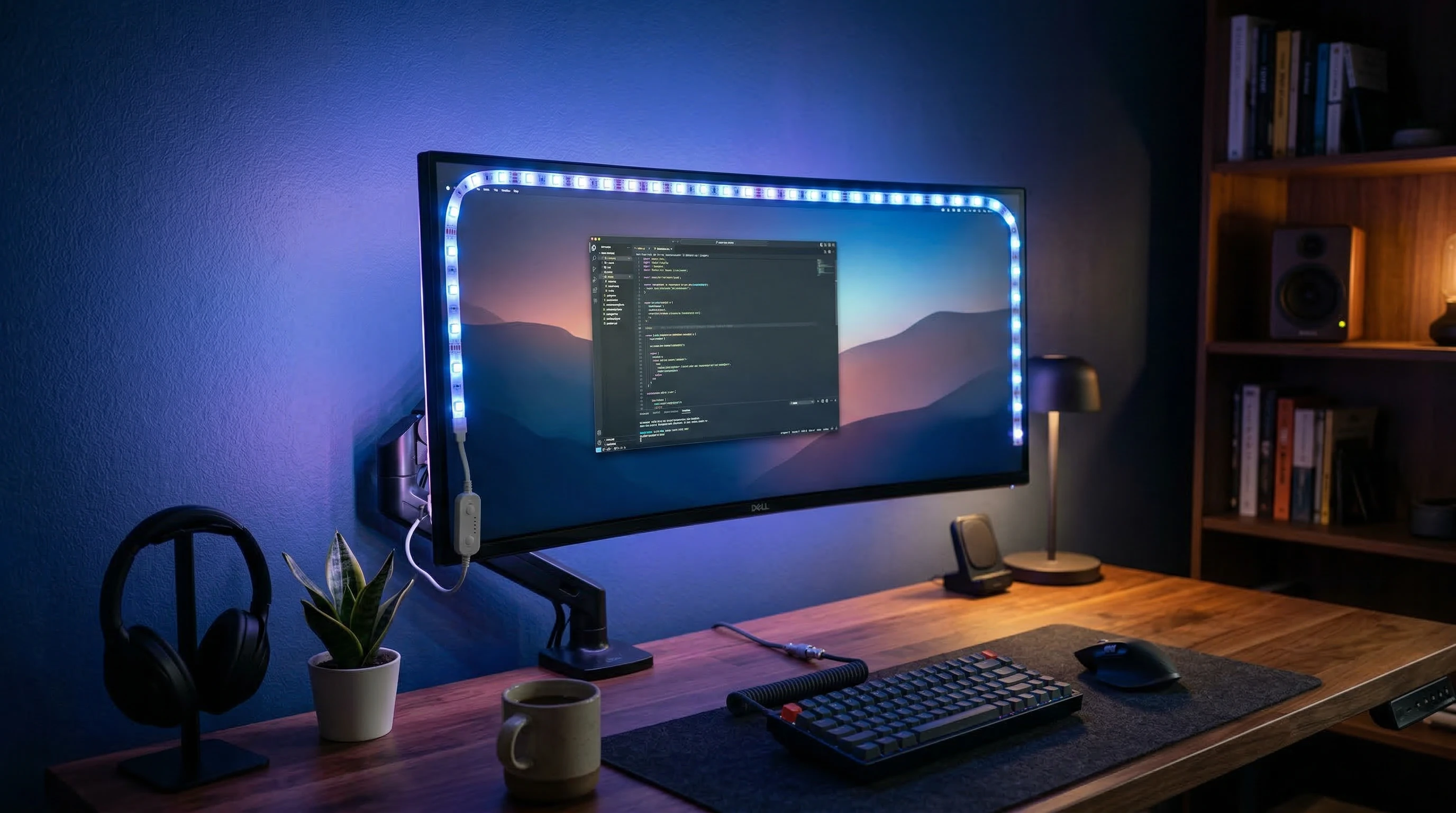 Accent lighting with LED tubes behind a studio setup