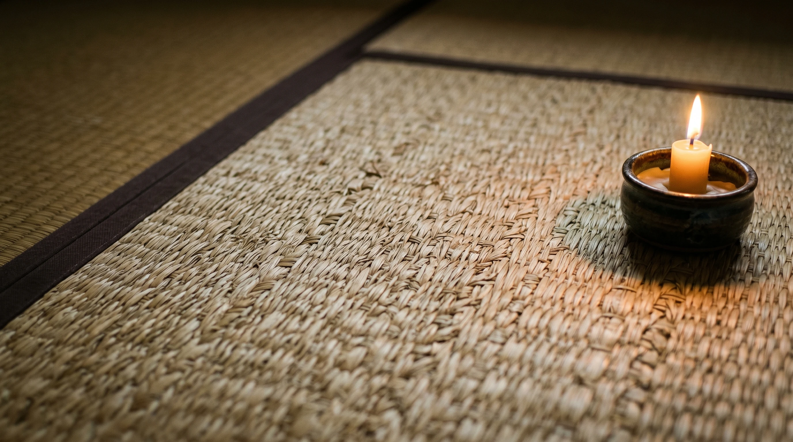 Tatami mat with candlesticks and gentle lighting