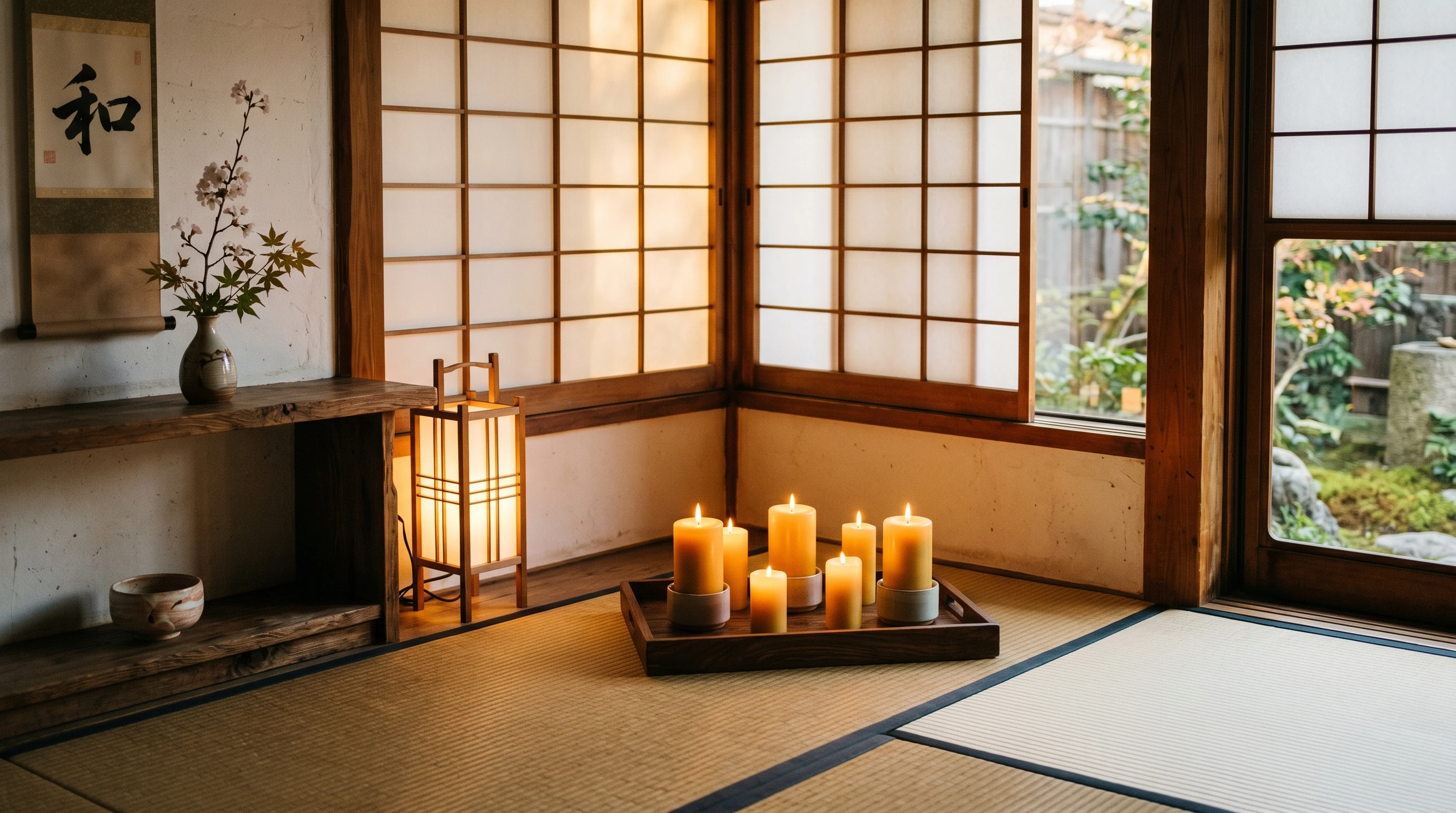 Minimalist Japanese candlelit corner