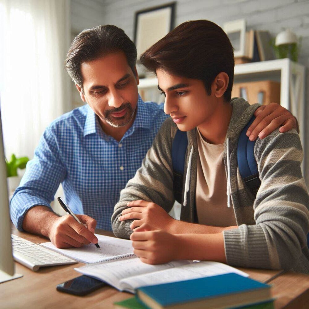A parent collaborating with a tutor to help a student learn better over the computer