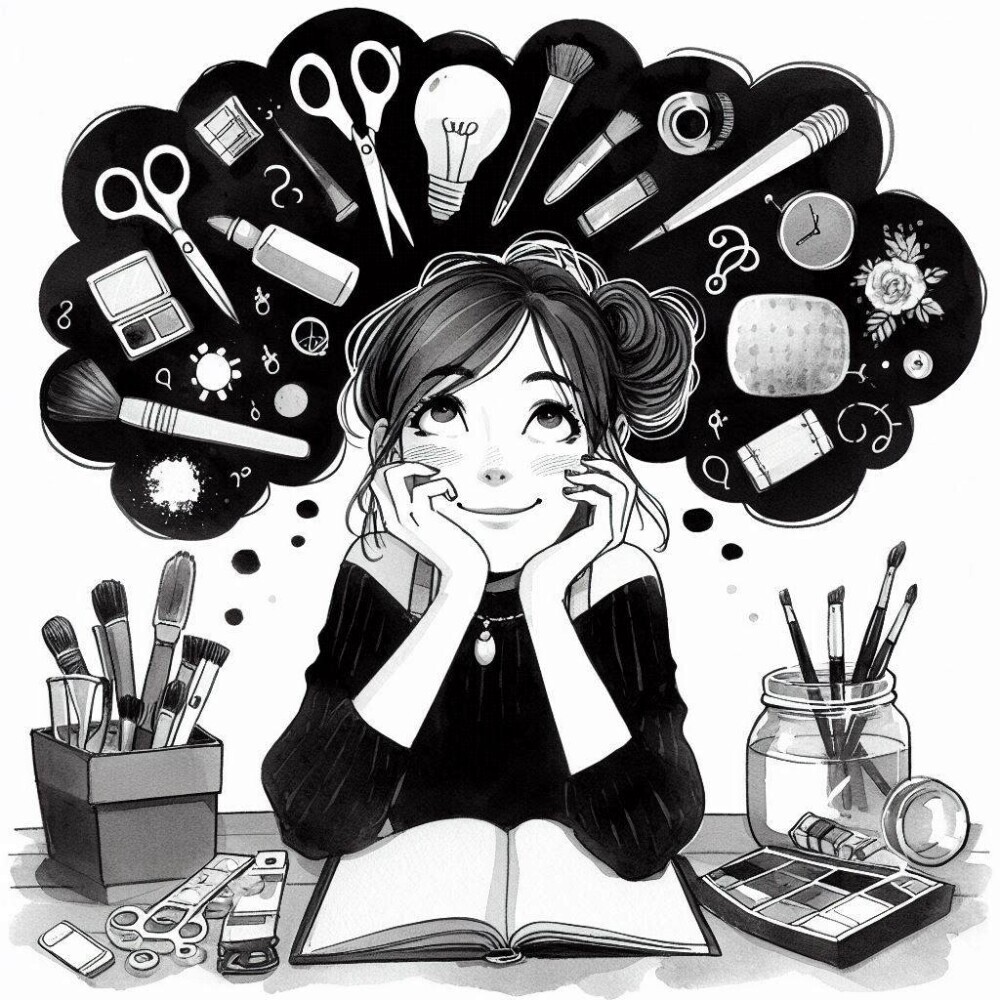 female coming up with ideas that she is excited about that have to do with DIY projects