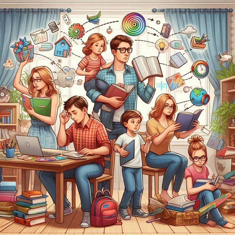 a family trying to figure out the different learning styles of each of their children for homeschooling