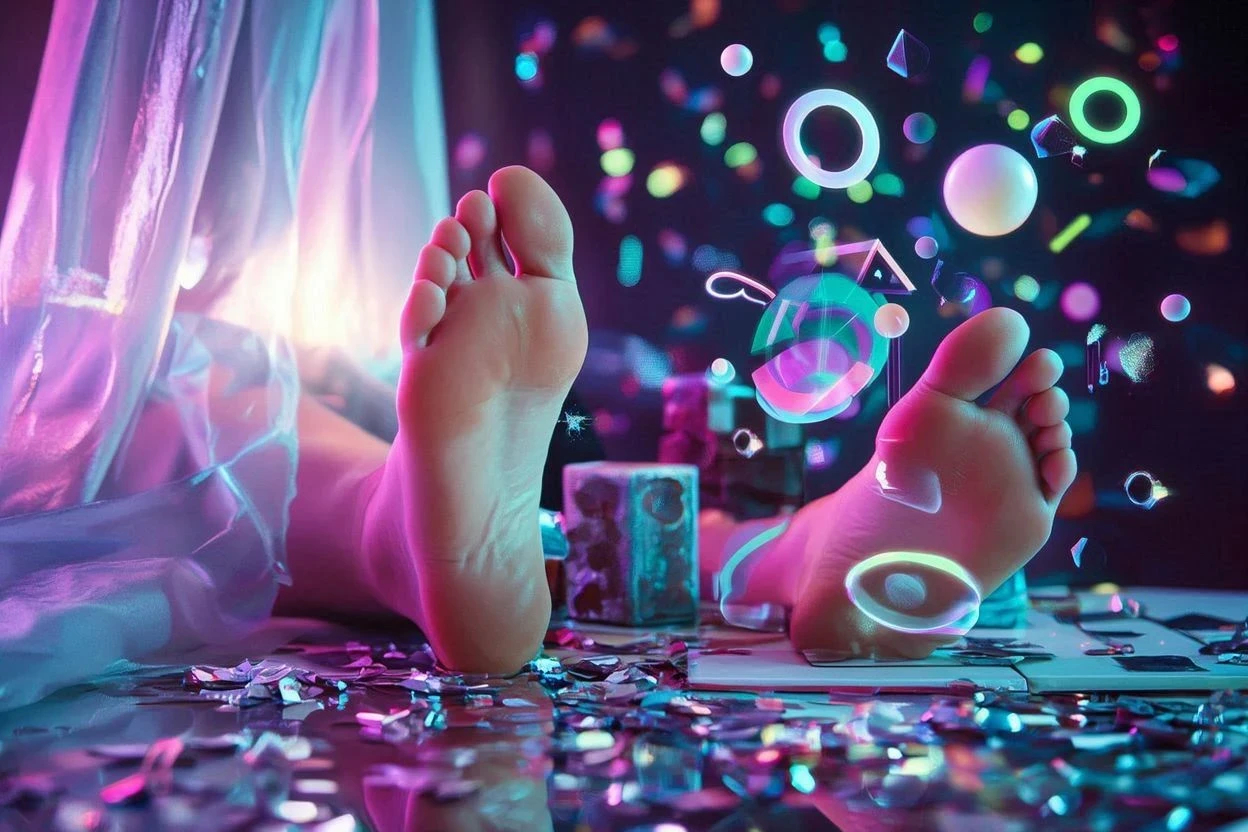 Digital AR-inspired backdrop style for foot content