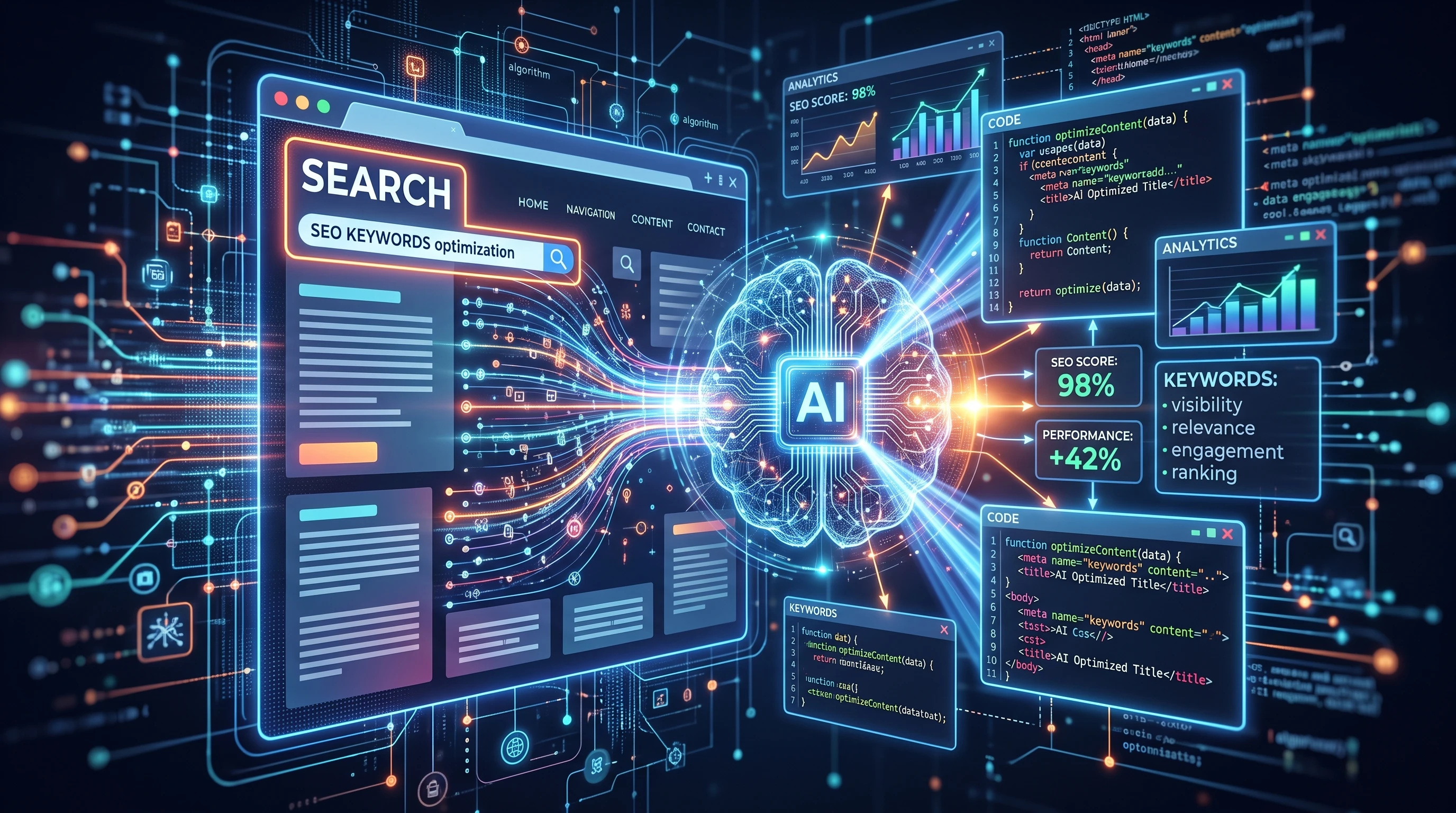 Abstract representation of artificial intelligence optimizing digital data