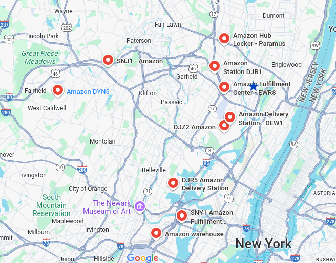 Amazon Distribution Hubs In NE New Jersey