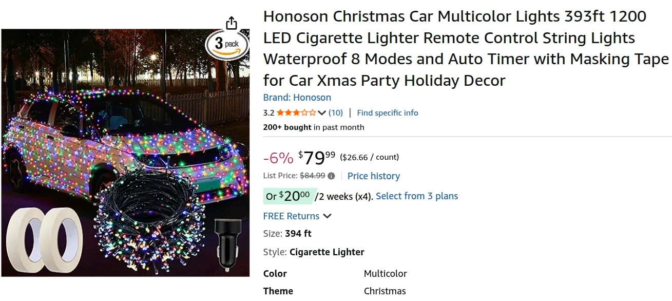 Amazon Ad For Christmas Car Lights