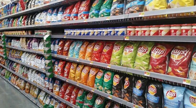 grocery store shelf showing potato chips