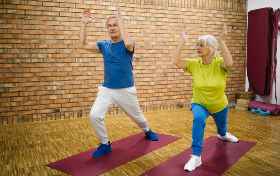senior couple exercising