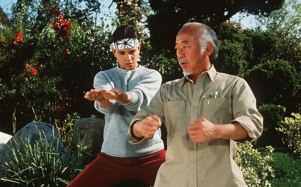 Mr. Myagi instructing the Karate Kid
