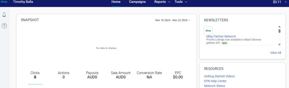 eBay Sales Dashboard November 2024