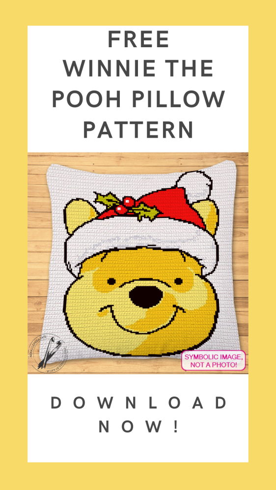 Downlad the Free Winnie the Pooh Christmas Crochet Pillow Pattern. A Free SC Crochet Pattern with Written Instructions. Click for the Download!