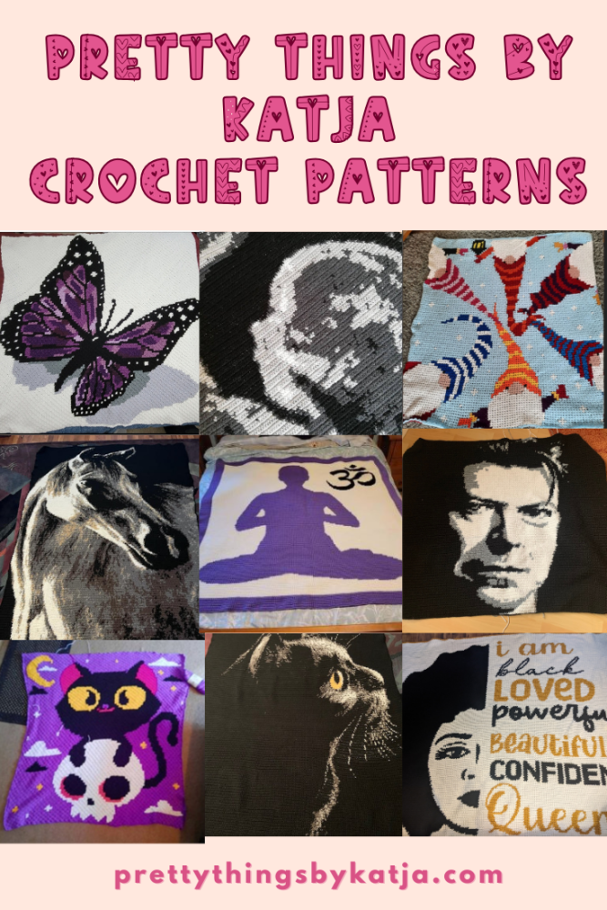 Express your crochet passion with Pretty Things by Katja's diverse pattern selection. From elegant butterflies to powerful quotes, there's a design for every mood and moment. Get inspired at prettythingsbykatja.com!