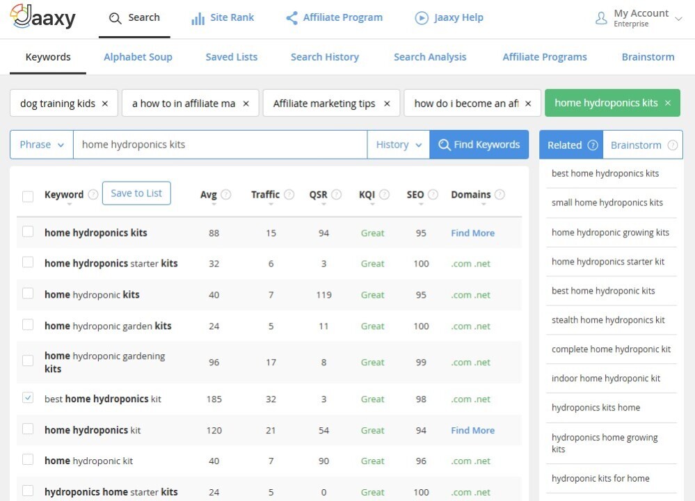 Wealthy Affiliate's Jaaxy Keyword Research Tool
