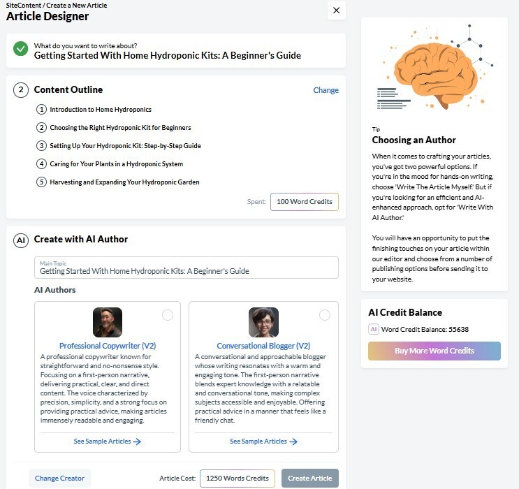 Wealthy Affiliate AI Article Designer