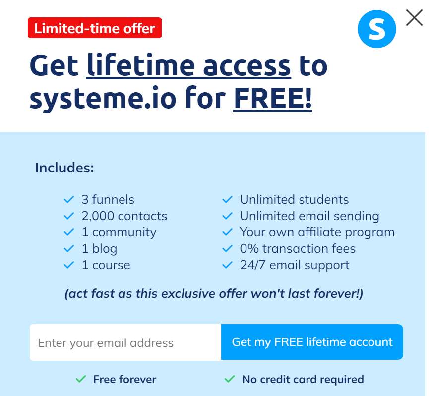 systeme.io join for free offer