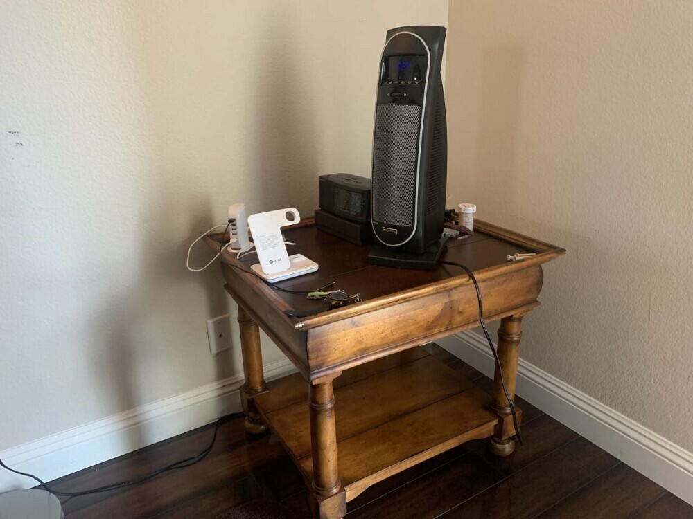 A portable space heater that's small enough to stand atop a nightstand